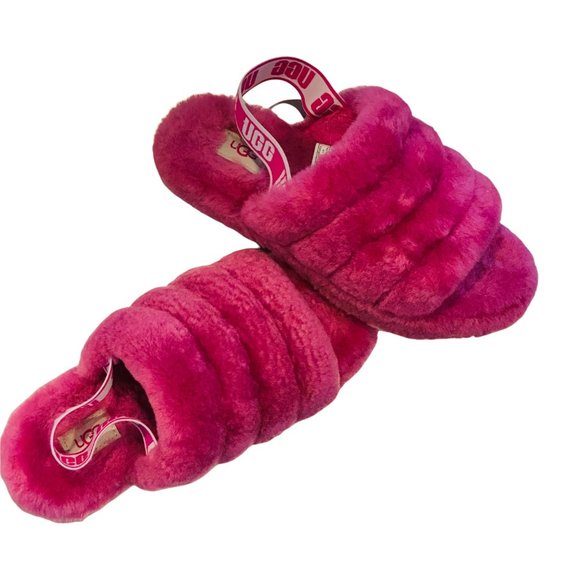 UGG Girls Fluff Yeah Slide Size 4 Pink EUC - Picture 9 of 15